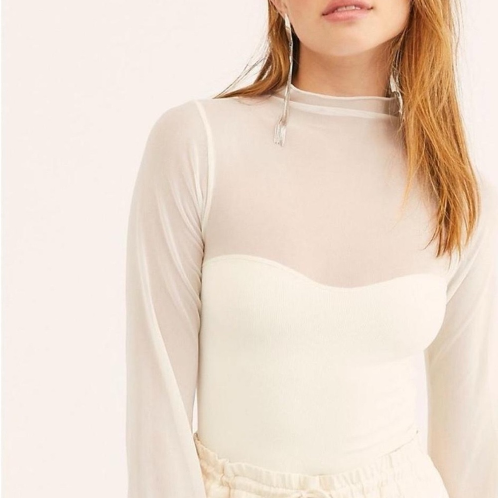 Intimately Free People Mesh/Ribbed Sweetheart Turtleneck